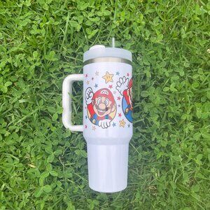 Custom Nintendo Super Mario Bros Tumbler 40 oz  tumbler with hand carry handle.
